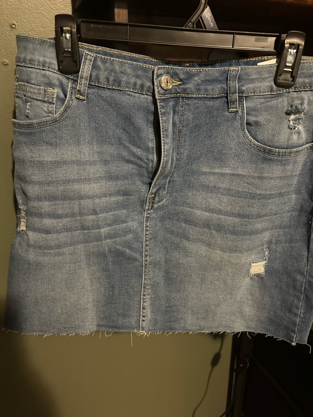 Amazon Blue Distressed Denim Mini Skirt